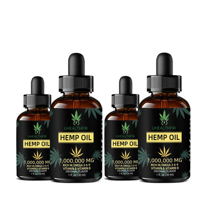 Uhealthfri Hemp Oil - Pure Organic Hemp Seed Oil Drops (Non-GMO, Vegan) Omega 3, 6, 9 - 4 Pack