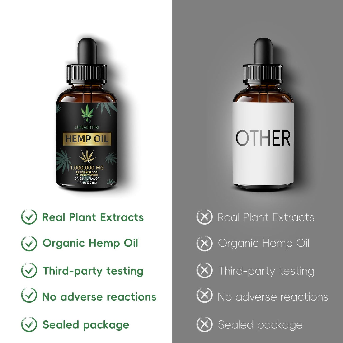 Uhealthfri Hemp Oil - Pure Organic Hemp Seed Oil Drops (Non-GMO, Vegan) Omega 3, 6, 9 - 4 Pack