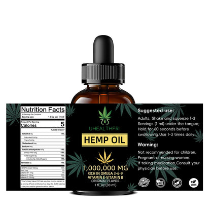 Uhealthfri Hemp Oil - Pure Organic Hemp Seed Oil Drops (Non-GMO, Vegan) Omega 3, 6, 9 - 4 Pack