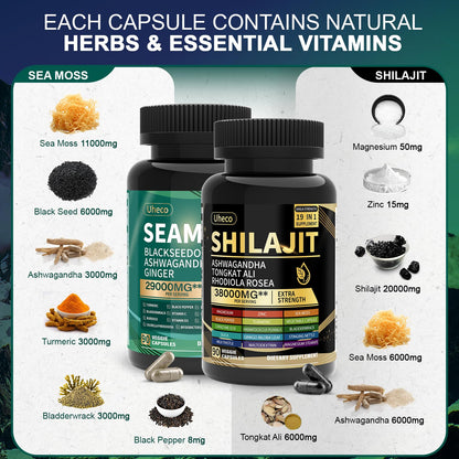 Uheco Shilajit & Sea Moss Vitality Bundle – 20000 mg Shilajit, 11000 mg Sea Moss
