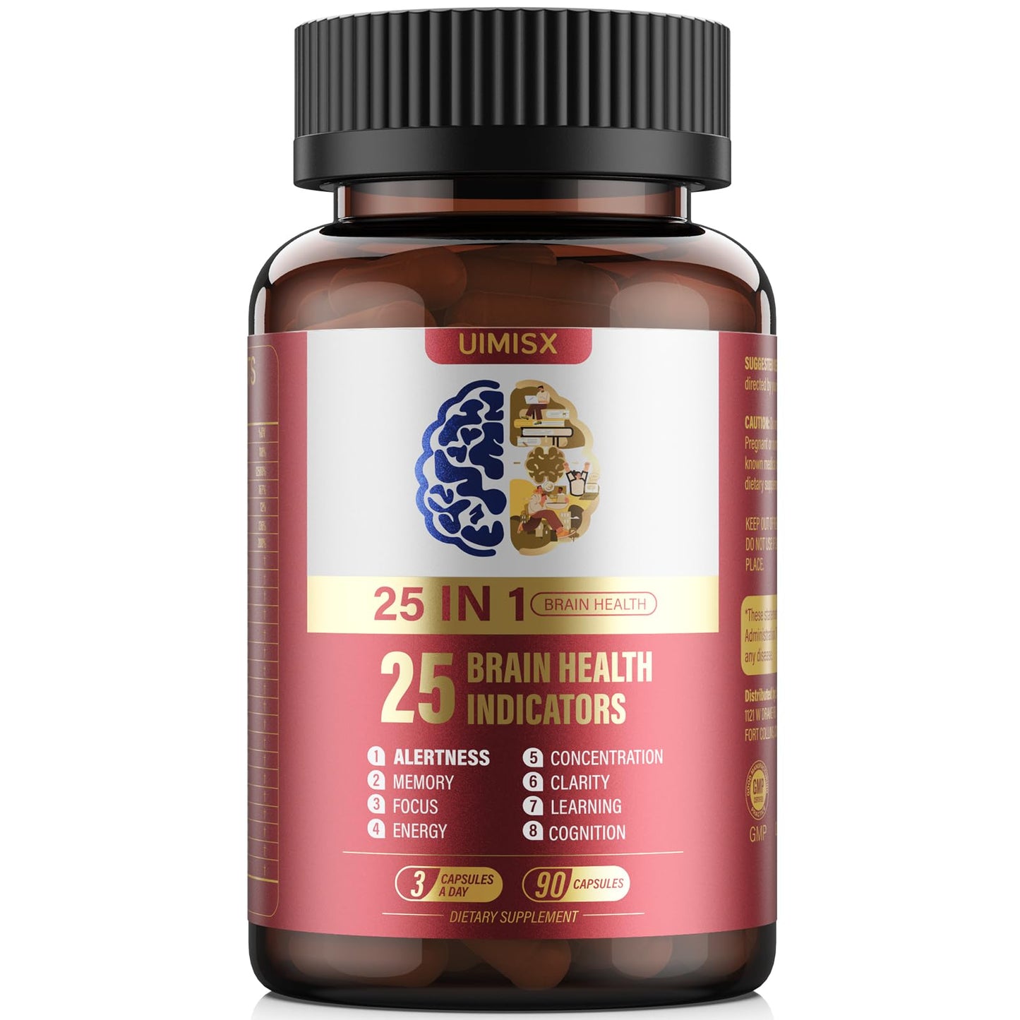 UIMISX Brain Supplement – Mental Alertness, Memory, Focus & Energy | 90 Capsules