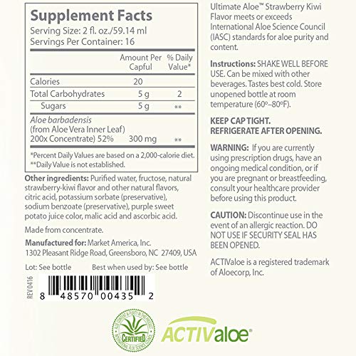 Ultimate Aloe Aloe Vera Juice – Gut Health, Digestive Comfort, Immune Support (Strawberry Kiwi, 16 Servings)
