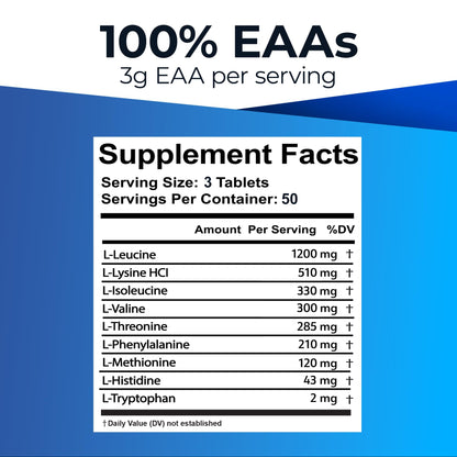 Ultimate 100% Essential Amino Acids for Cutting & Workouts | 9 EAAs, 40% Leucine, Keto & Vegetarian Tablets (150)