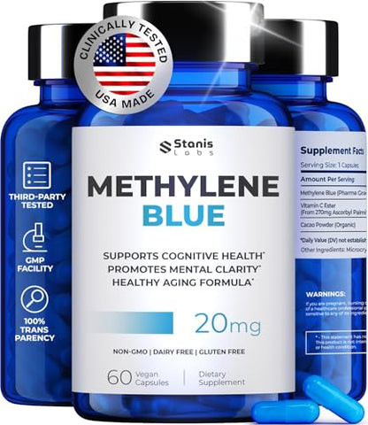 Ultimate Methylene Blue Capsules 20mg – Brain Focus & Energy, USA Made