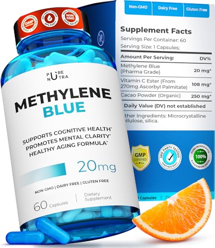 Ultimate Methylene Blue Capsules For Humans 20mg - Focus Fuel and Memory Vitamins | Blue Methylene Pharmaceutical Grade 2% - Memory Supplements and Brain Booster Supplement | Energy Pills 60 Count