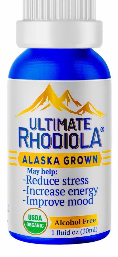 Ultimate Rhodiola® Alaska Grown, Alcohol Free, Certified Organic Rhodiola rosea Tincture, CO2 extracted, Reduce Stress, Improve Energy and Mood, Adaptogen, Nootropic, 3rd Party Tested