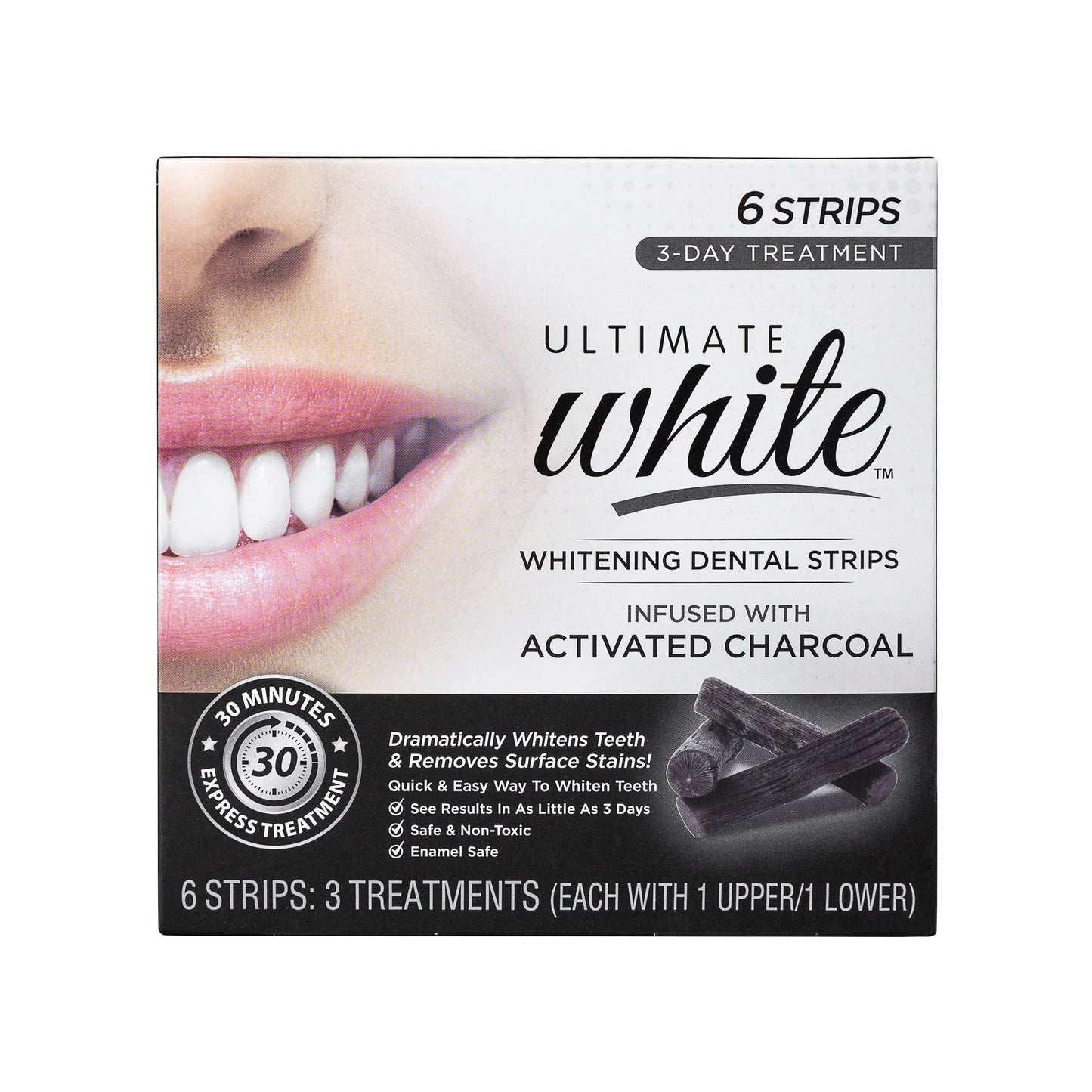 Ultimate White Teeth Whitening Strips – 6-Piece Activated Charcoal Kit