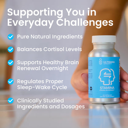 Ultisana Stamina Antioxidant & Stress Relief Supplement | for Enhanced Mood, Boost Energy, Immune & Sleep Support | Vitamin B12 & B6, Ashwagandha, Turmeric, 5-HTP & More | Non-GMO, 60 Capsules