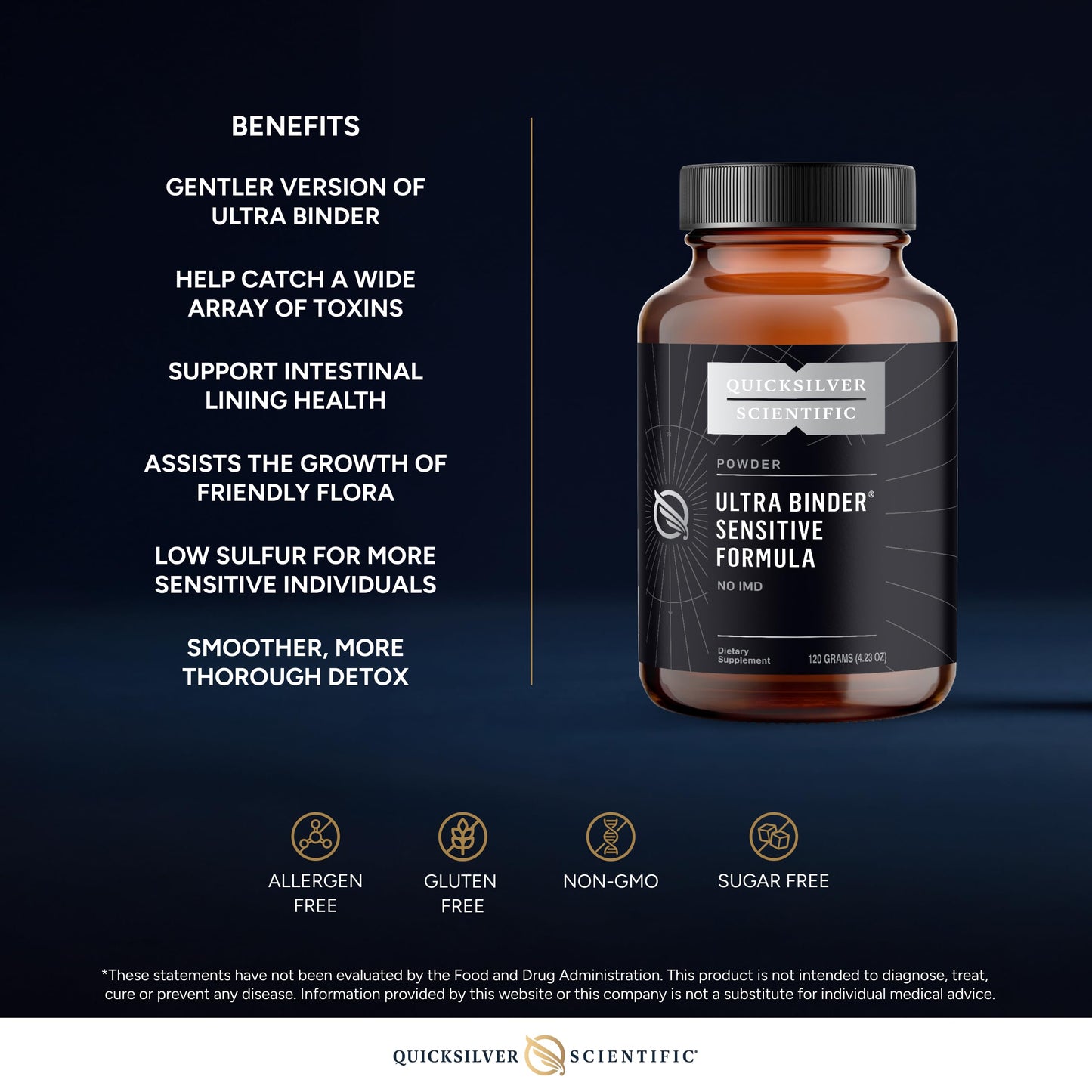 Quicksilver Scientific Ultra Binder Sensitive Formula – Gut Health Support (120g)