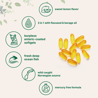 Ultra Omega 3-6-9 3600mg - 300 Burpless Softgels, Lemon | Non-GMO
