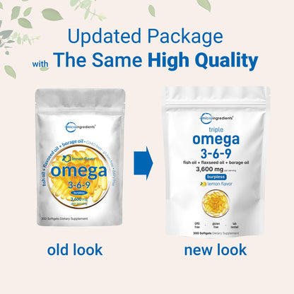 Ultra Omega 3-6-9 3600mg - 300 Burpless Softgels, Lemon | Non-GMO