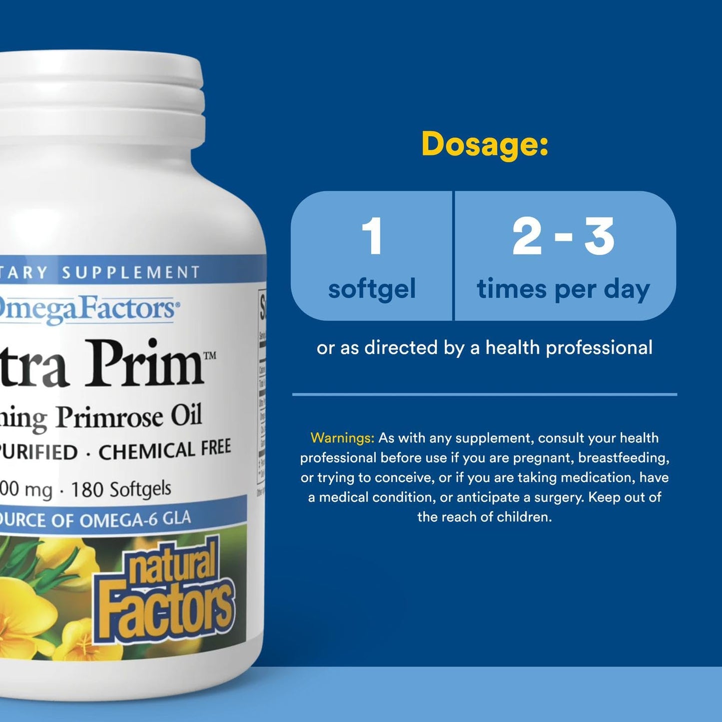 Natural Factors Omega Factors, Ultra Prim Evening Primrose Oil, 500 mg, 180 Softgels