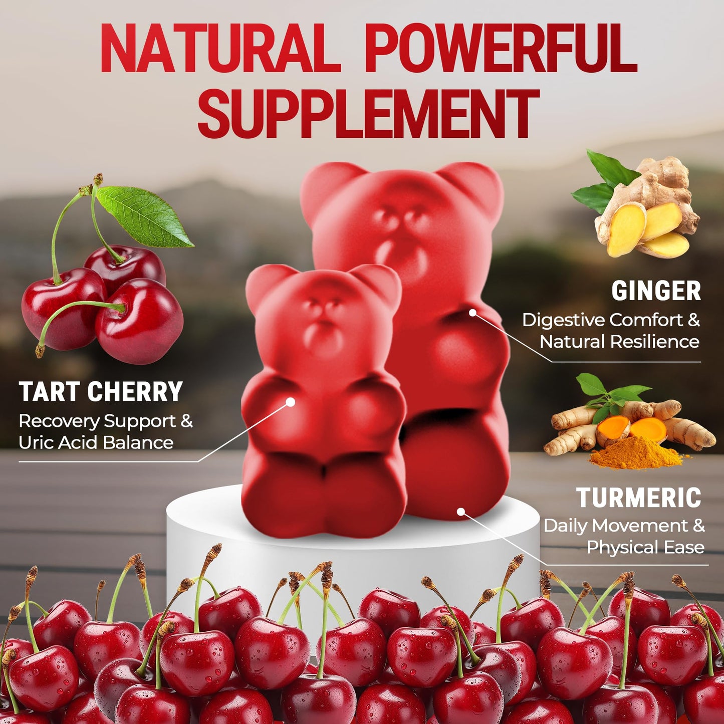 Ultra Strength Tart Cherry Gummies with Turmeric & Ginger | Uric Acid Support