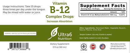 Ultra6 Nutrition Vitamin B12 Sublingual Drops – Methylcobalamin, Energy Support, 90-Day Pack (Pack of 2)