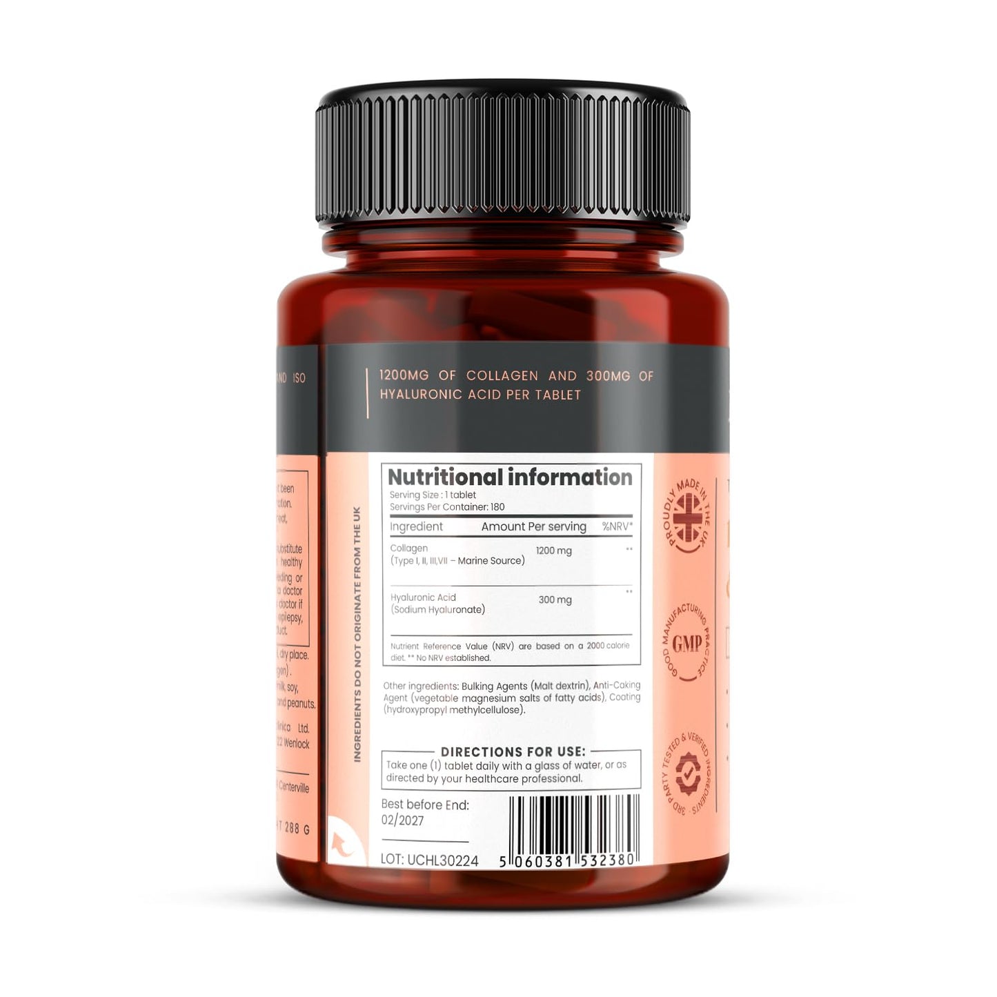 1500mg x 1080 Tablets | UltraColl Collagen 1200mg + Hyaluronic Acid 300mg | 6 Bottles (18 Months)