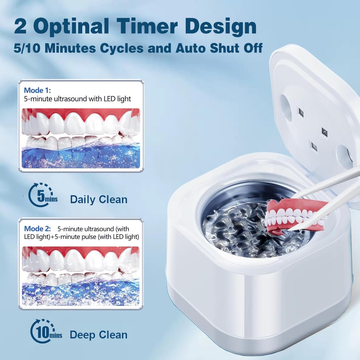 Ultrasonic U-V Retainer Cleaner – 45kHz, 200ml for Dentures & Aligners