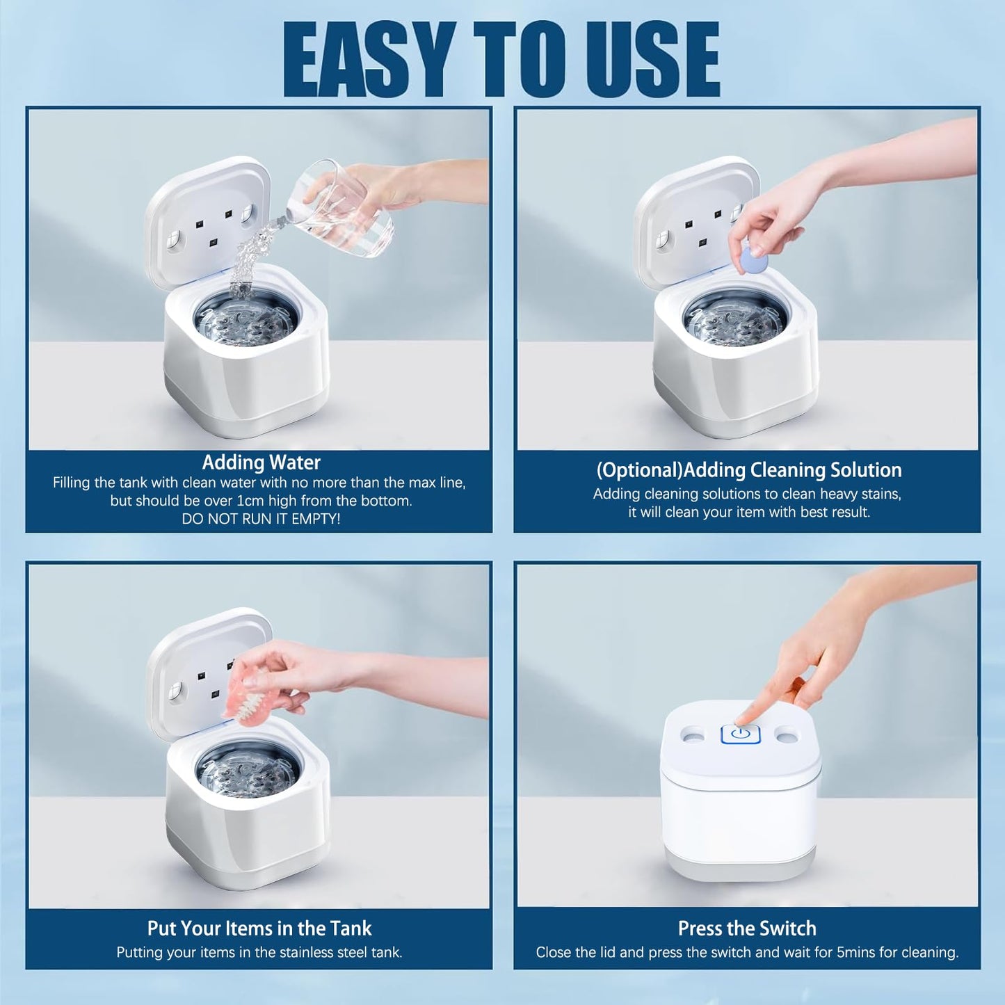 Ultrasonic U-V Retainer Cleaner – 45kHz, 200ml for Dentures & Aligners