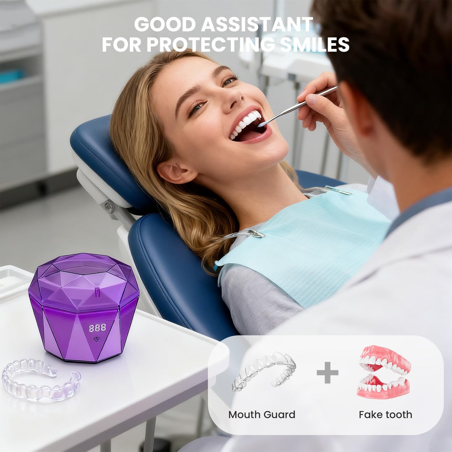 Rechargeable Ultrasonic Retainer Cleaner – 43KHz, 2x2000mAh, UV Light