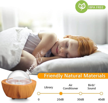 280ml Glass Essential Oil Diffuser – Wood Grain Base | Auto Shut-Off | 7-Color LED Lights