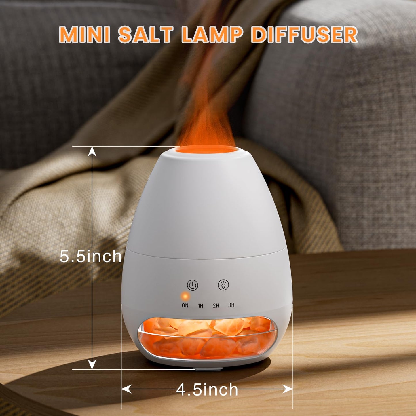 Ultrasonic Essential Oil Diffuser with Himalayan Salt Rock – Flame Effect, 100ML, Auto Off