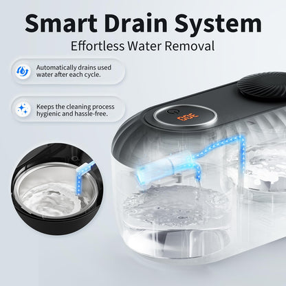 Ultrasonic Retainer Cleaner with Cleaning, Pumping, and Air-Drying Functions, 45kHz Retainer Cleaner Machine, 200ml Denture Cleaner for Dentures, Mouth Guards, Braces, Toothbrush Heads, Jewelry