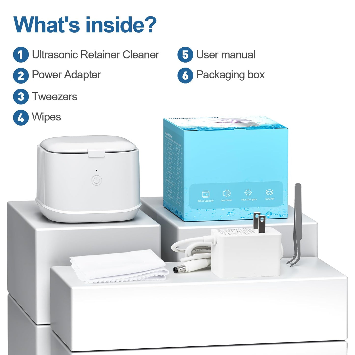 50kHz Ultrasonic Retainer Cleaner – 300mL Dental Cleaner for Aligners & Braces