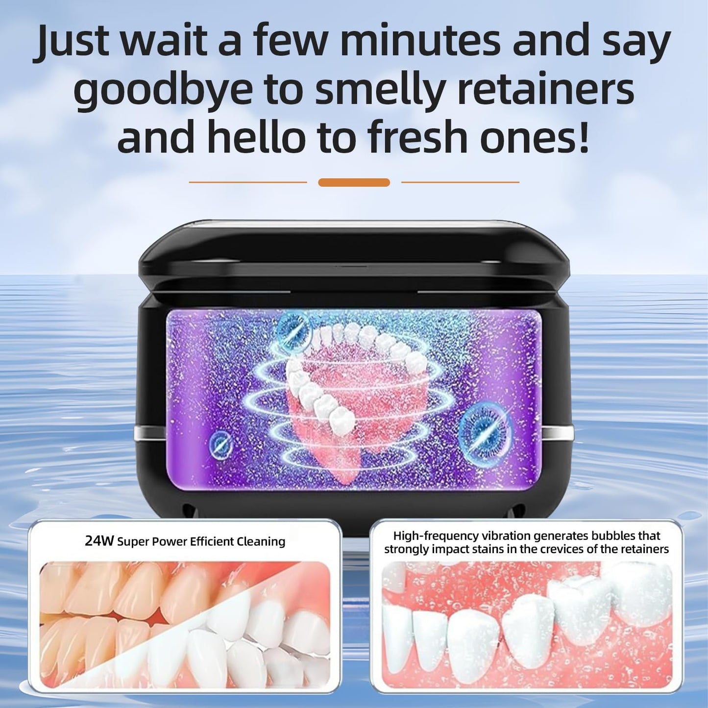 Ultrasonic Retainer Cleaner Machine for Dental Appliances – 42kHz, 24W, 180ml, Black | YKL