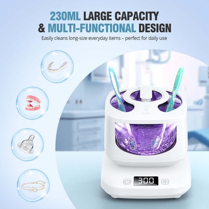 Ultrasonic Retainer Cleaner - Detachable 45kHz, 3 Modes, White
