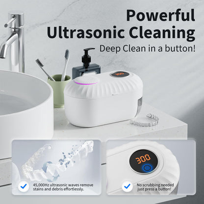 Ultrasonic Retainer Cleaner 45kHz, 200ml – Clean, Dry, Auto | White