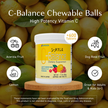 Umeken C-Balance Chewable Vitamin C – High Potency for Adults & Kids | 7.1 oz Pack of 2