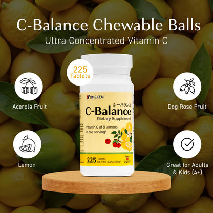 Umeken C-Balance Vitamin C Chewables – Acerola & Lemon, 68g (45-Day)