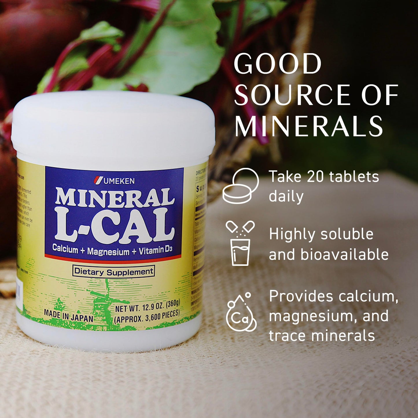 Umeken Mineral L-Calcium D3 360g, 3,600 Balls, 6-Month Supply