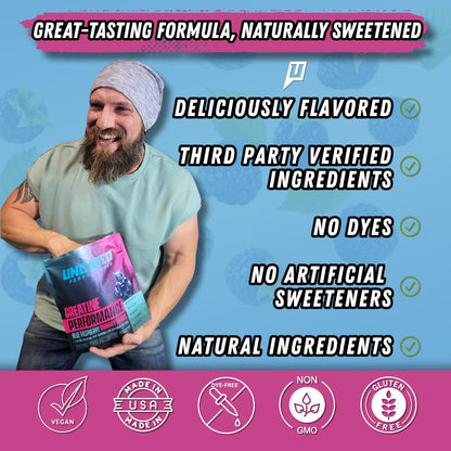 Uncaged Performance Creatine Monohydrate Gummies 5G – Blue Raspberry, 30 Servings | Max Strength, Fast Absorption