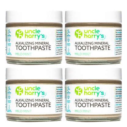 Uncle Harry's Mild Mint Remineralizing Toothpaste - Natural Whitening, Fresh Breath, Enamel Support | Vegan, Fluoride Free, 3 Oz (4 Pack)