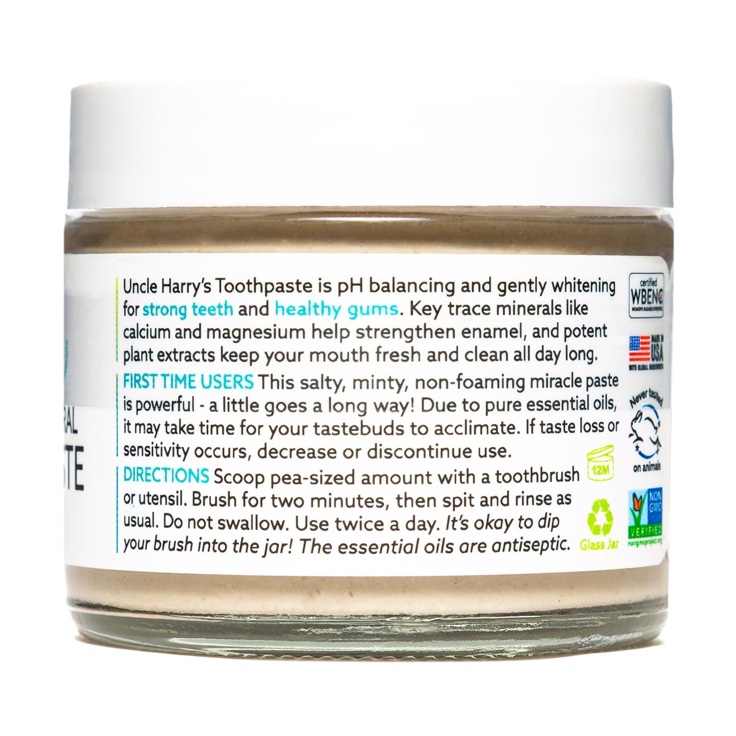 Uncle Harry's Mild Mint Remineralizing Toothpaste - Natural Whitening, Fresh Breath, Enamel Support | Vegan, Fluoride Free, 3 Oz (4 Pack)