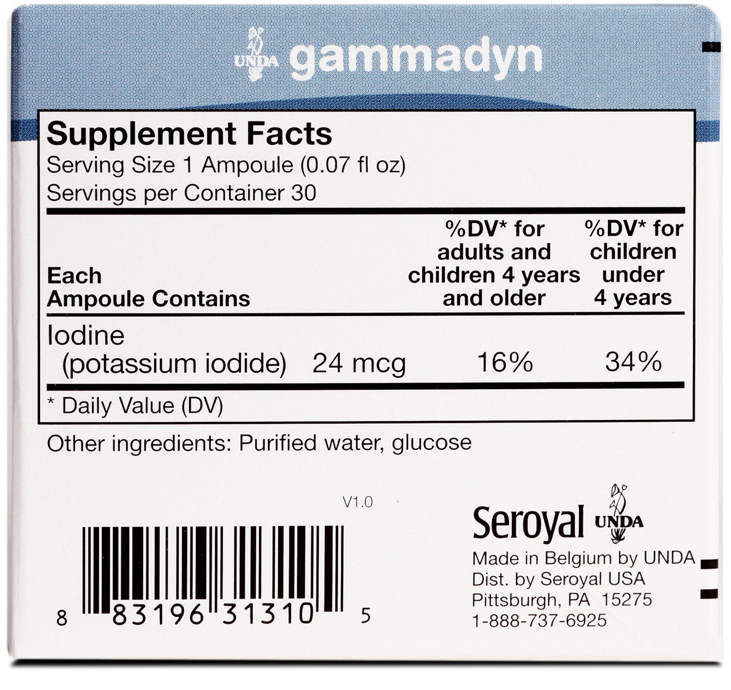 UNDA GAMMADYN I | Iodine Oligo-Element Supplement | 30 Ampoules