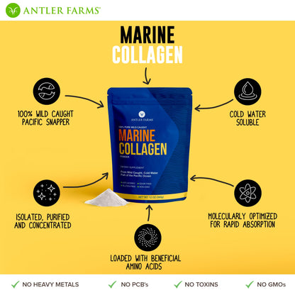 Antler Farms Marine Collagen Powder – 100% Pure, Wild-Caught Pacific Snapper, 12 oz