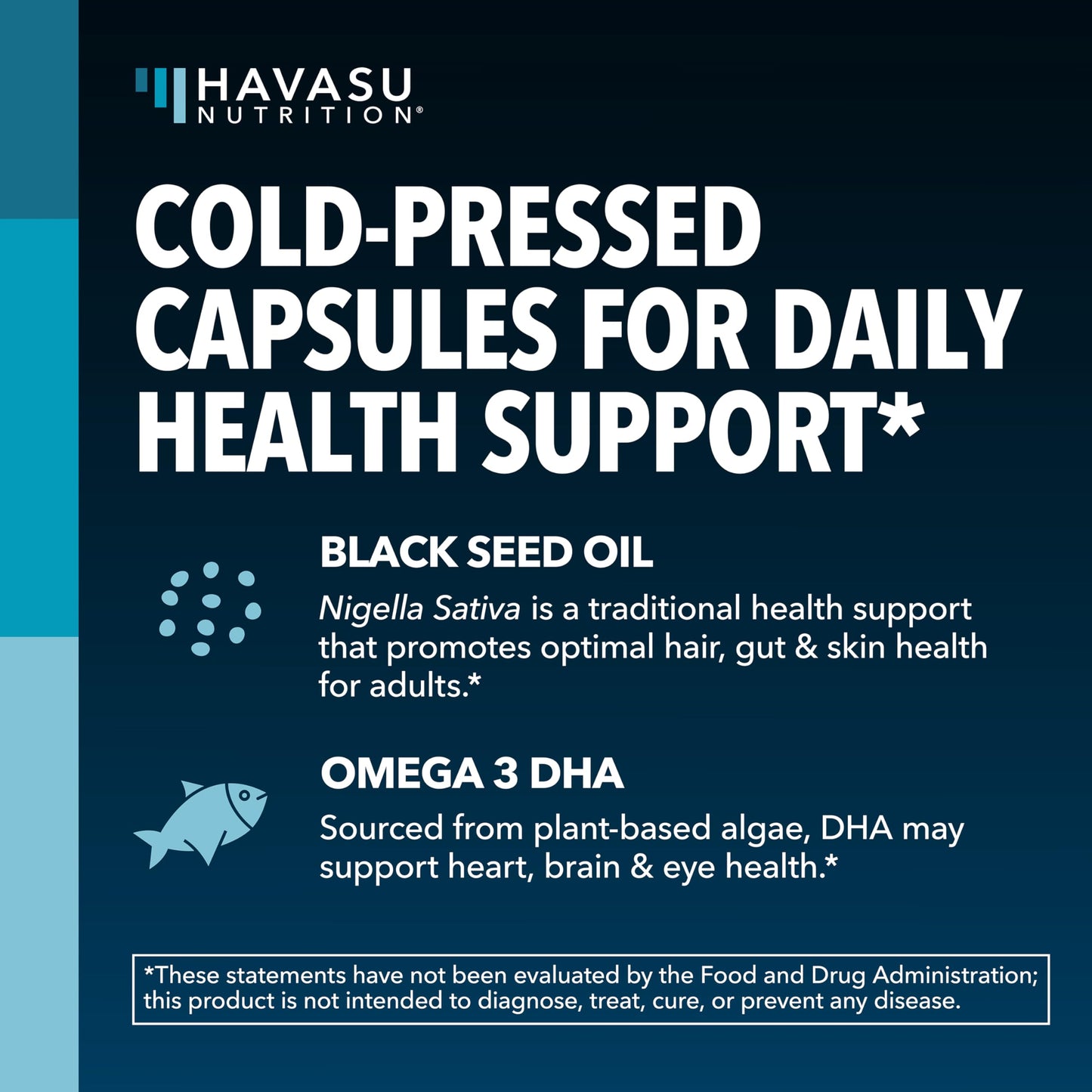 Black Seed Oil with DHA for Brain Health – Cold Pressed Black Cumin Seed Oil, DHA Omega-3 (60 Capsules) – Vegan, Non-GMO, Gluten-Free, 1 Month Supply
