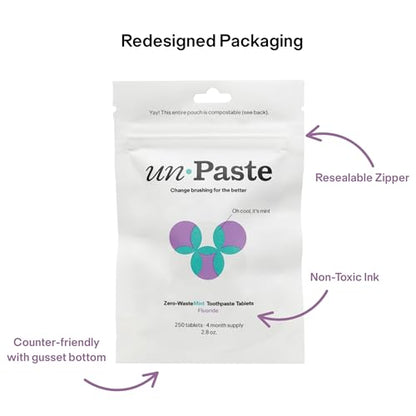 Unpaste Toothpaste Tablets - New Formula, Fluoride Mint, Xylitol Free, 250ct