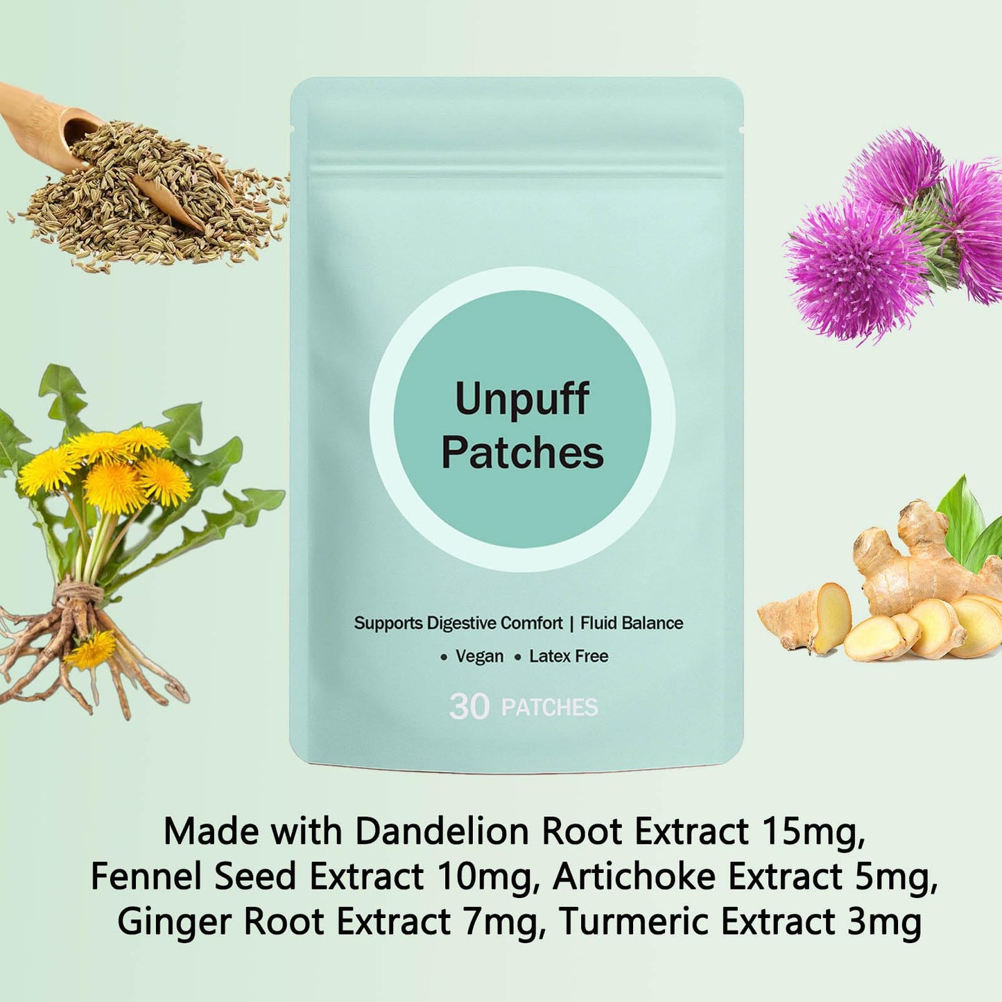 Unpuff Patches – 2 Pack (60 Patches) with Dandelion, Fennel, Artichoke, Ginger & Turmeric