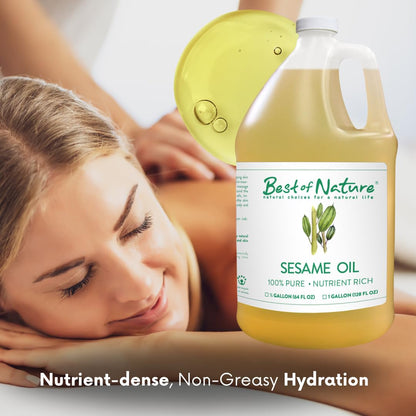 Best of Nature 100% Pure Sesame Oil — Unscented Massage Oil, Carrier for Essential Oils, 8 fl oz