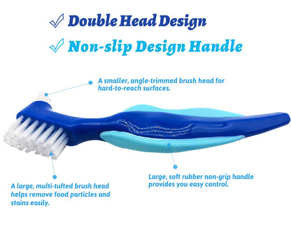 Uouovo Premium Hard Denture Brush - Double-Sided, Multi-Layer Bristles (4 Pack)