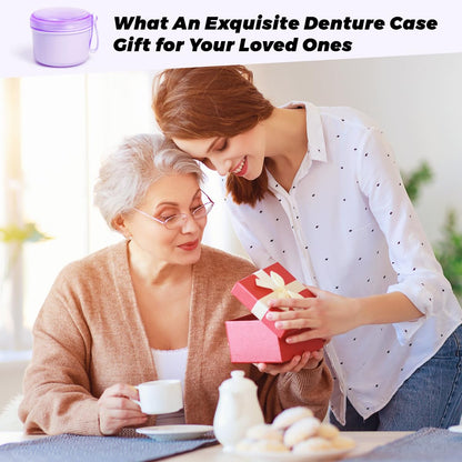 Uouovo Large Denture Case – No-Leak Travel Denture Cup (Purple)