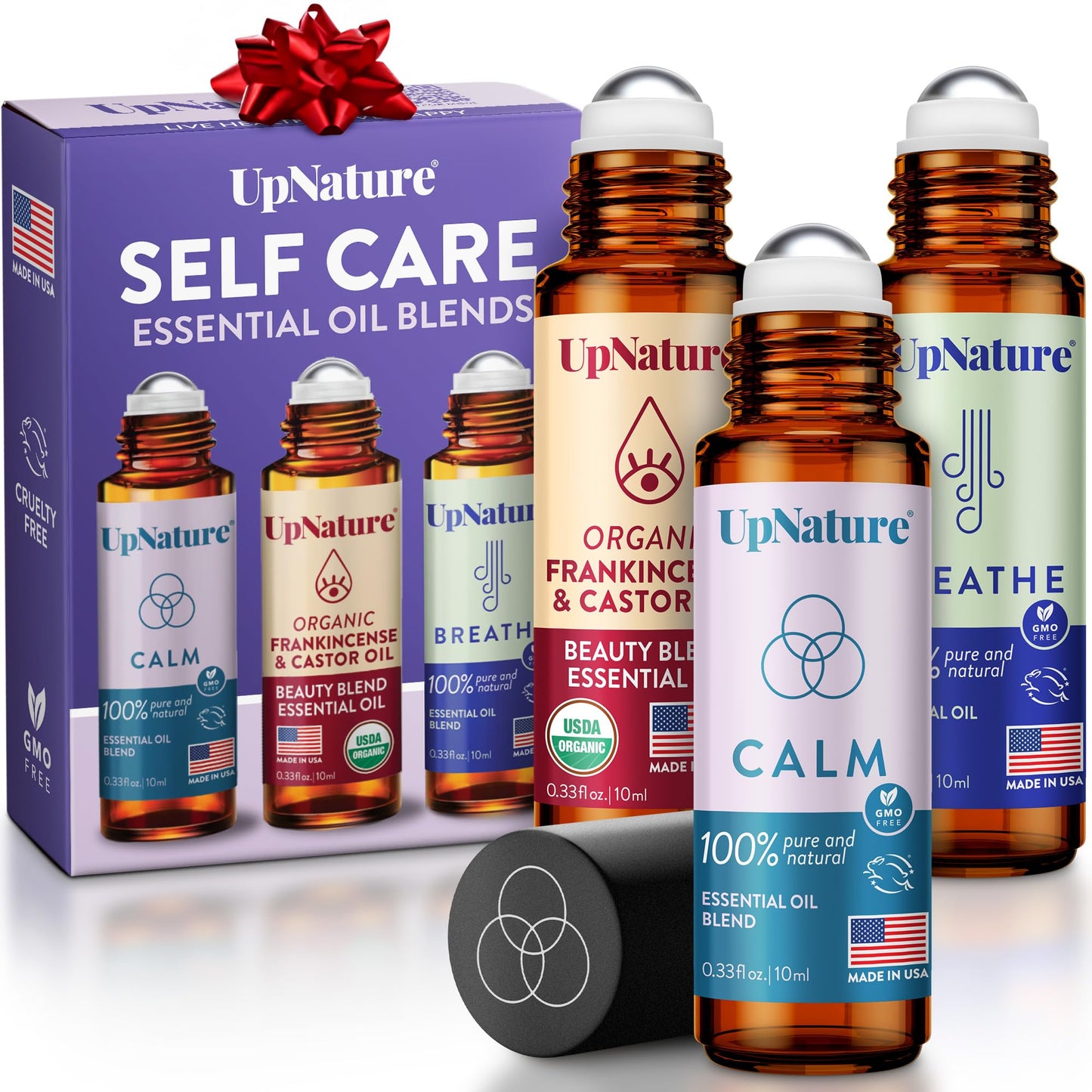 UpNature Essential Oil Roll-On Set – Calm, Beauty & Breathe | Self-Care Gifts