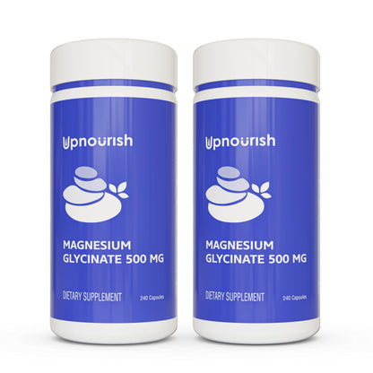 UpNourish Chelated Magnesium Glycinate 500mg – High-Absorption Magnesium for Calm, Leg Cramps & Muscle Relaxation | 960 Capsules (Two Bottles)