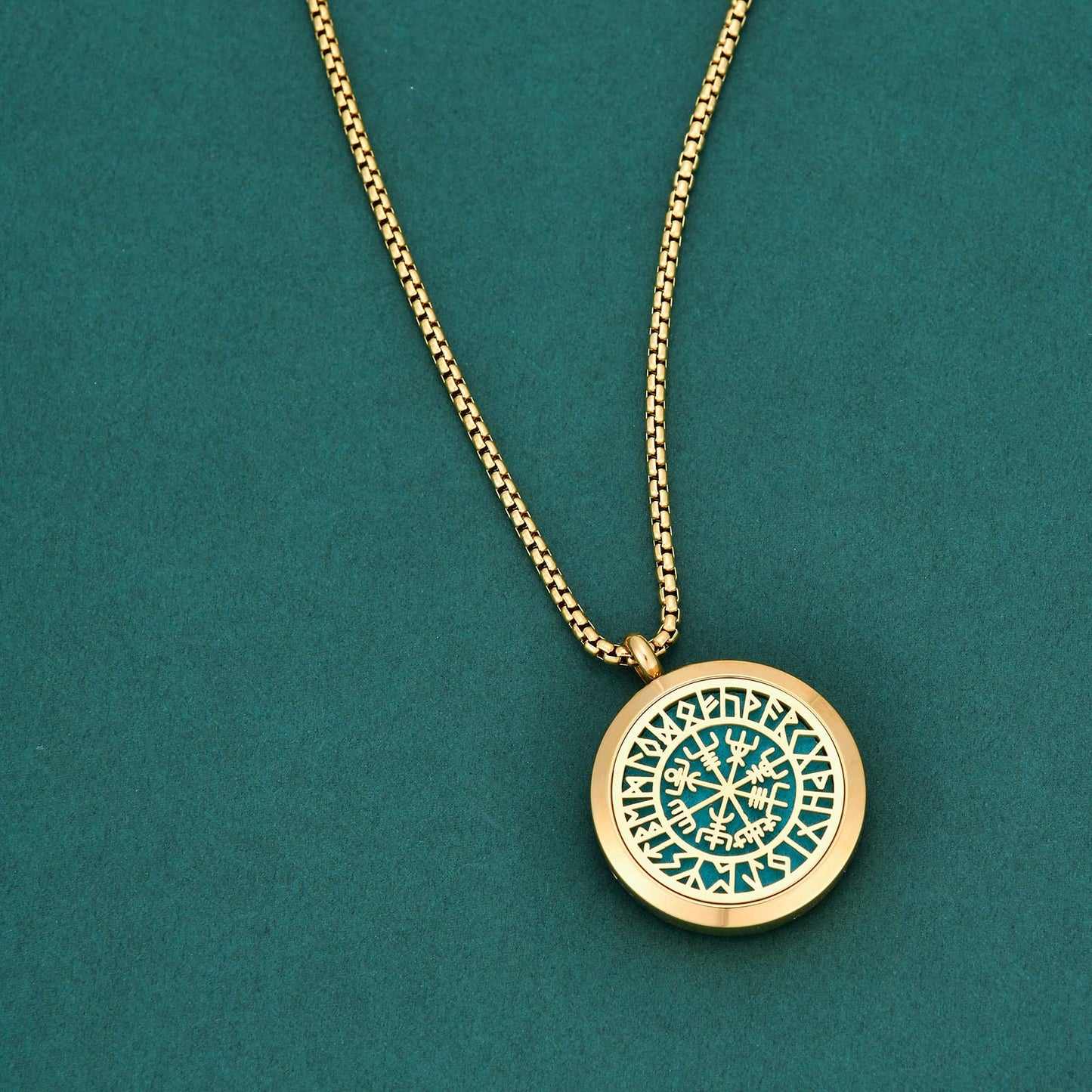 Upper Norse Vikings Amulet Diffuser Necklace – Gold Stainless Steel Locket for Aromatherapy
