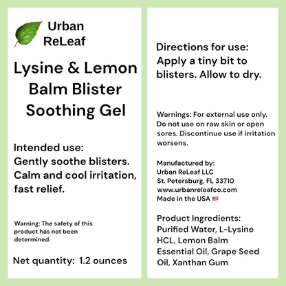 Urban ReLeaf Lysine & Lemon Balm Blister Soothing Gel – Fast-Drying, 100% Natural Help