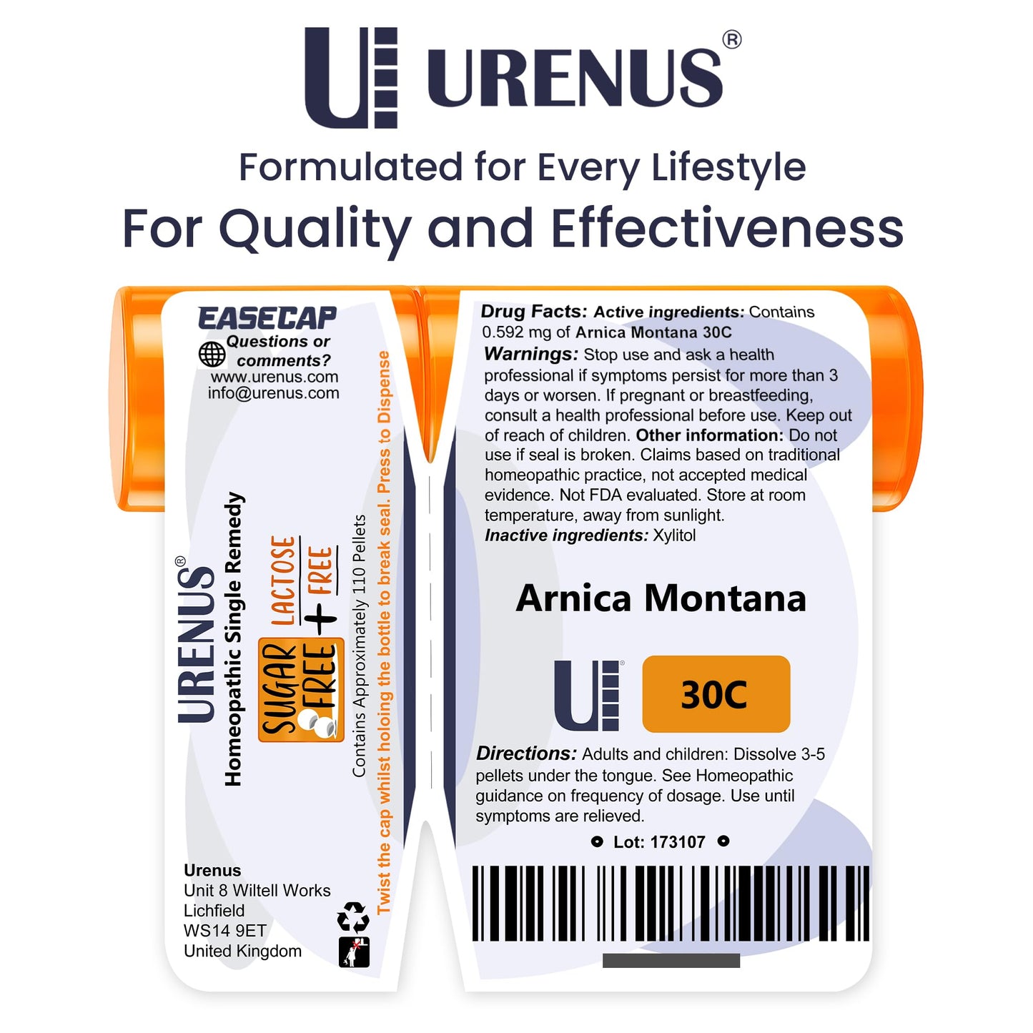 Arnica Montana 30C Sugar Free Lactose Free Homeopathic Remedy - 110 Pellets | Urenus