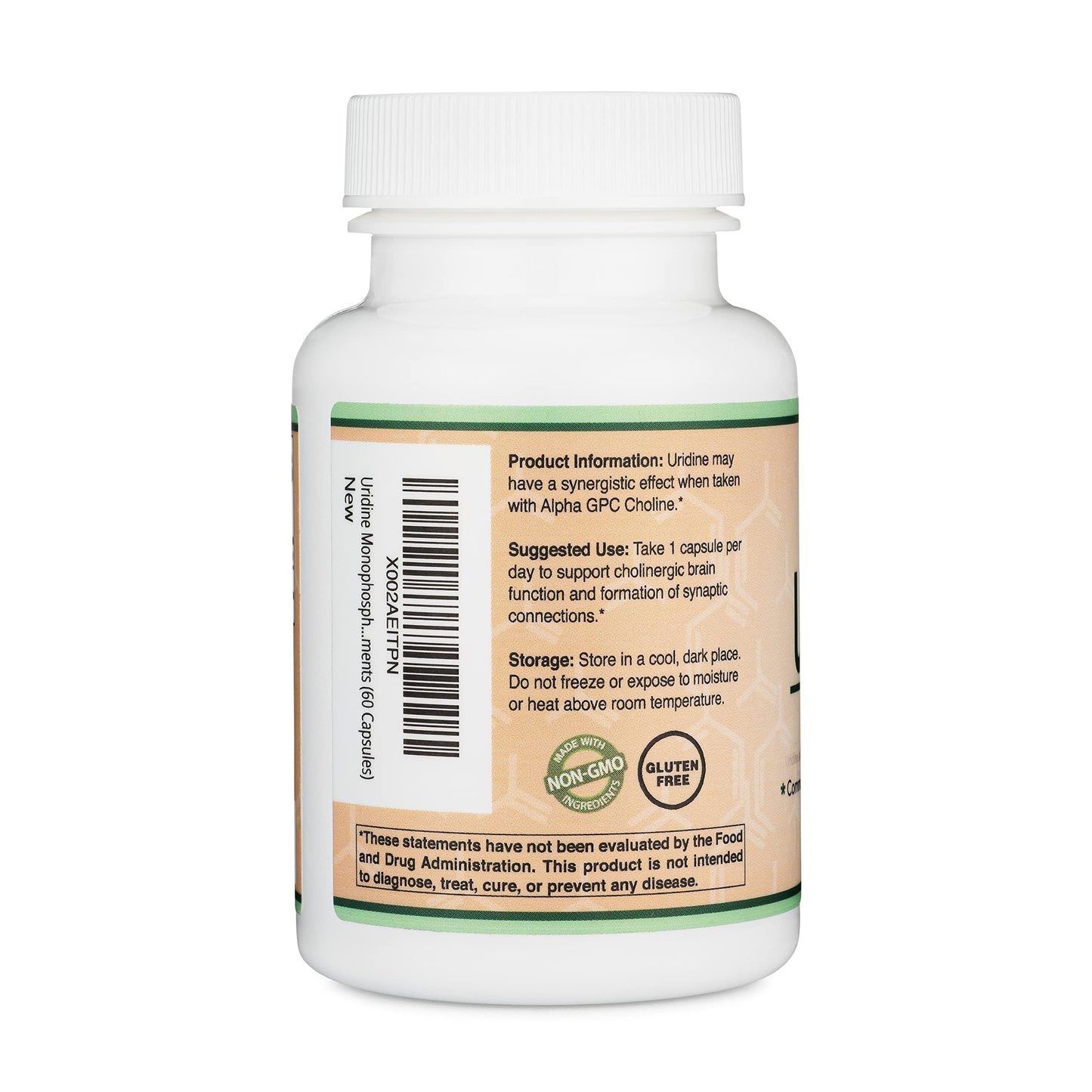 Uridine Monophosphate - Third Party Tested (300mg, 60 Capsules) Choline Synergy with Alpha GPC | Double Wood