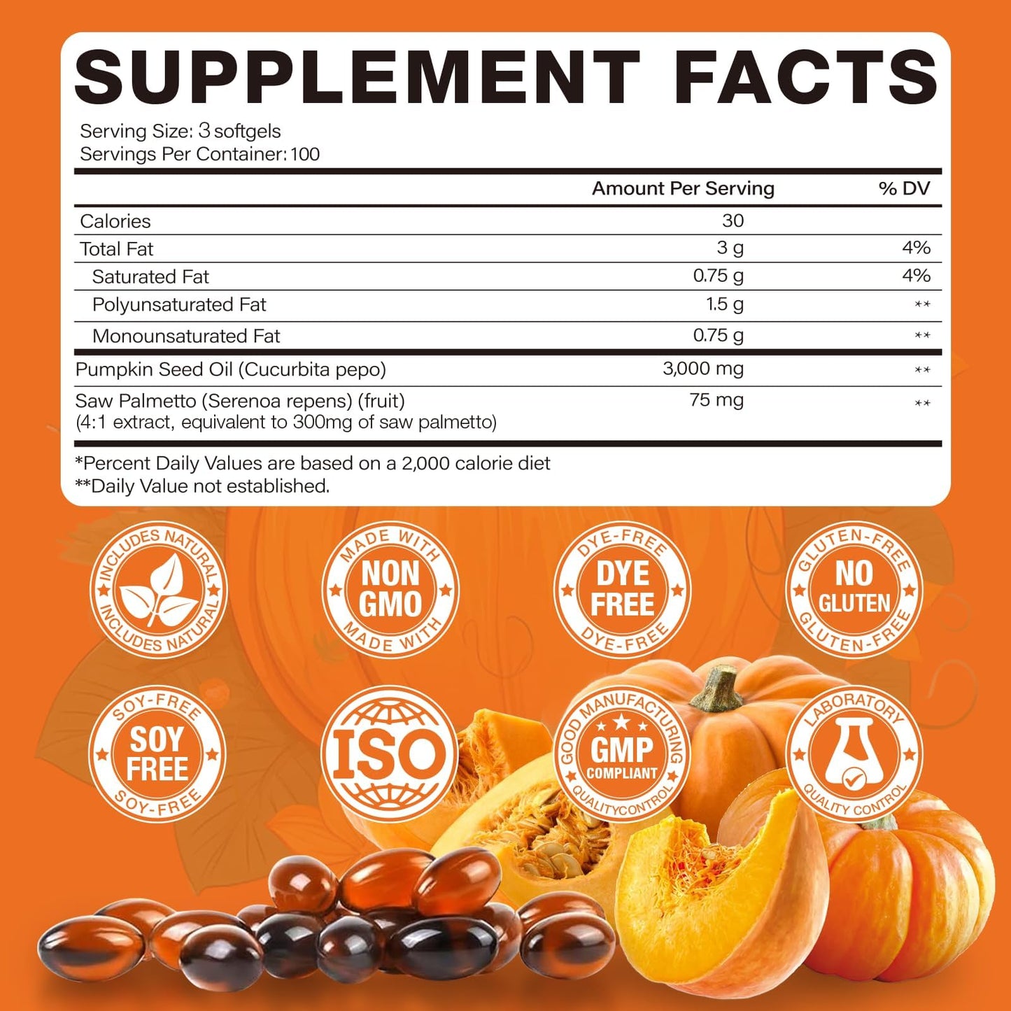 Pumpkin Seed Oil with Saw Palmetto Capsules - Organic Pumpkin Seeds Oil Supplement - Cold Pressed, Pure Virgin Oil - Supports Hair, Urinary, Bladder & Prostate Health, Vegan, Non-GMO, 300 Softgels